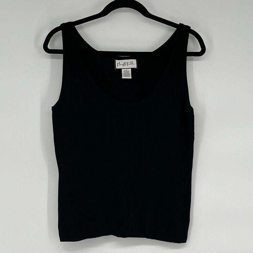 MARY MCFADDEN Womens Ribbed Tank Top XL Black Stretch Minimalist Quiet‎ Luxury